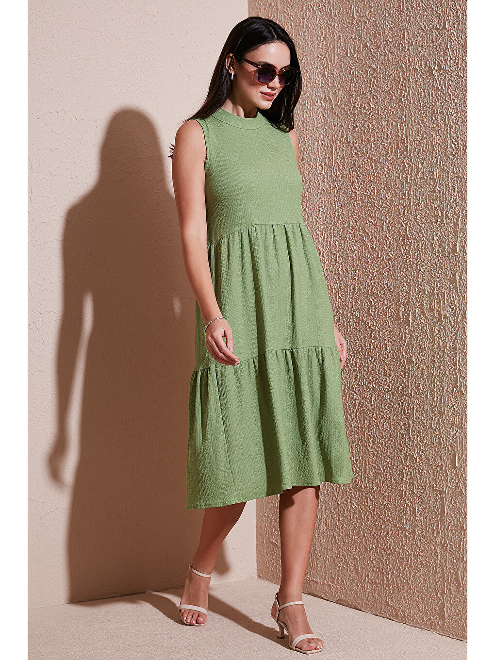 Yeşil Regular Fit Kolsuz Midi Elbise 5869008