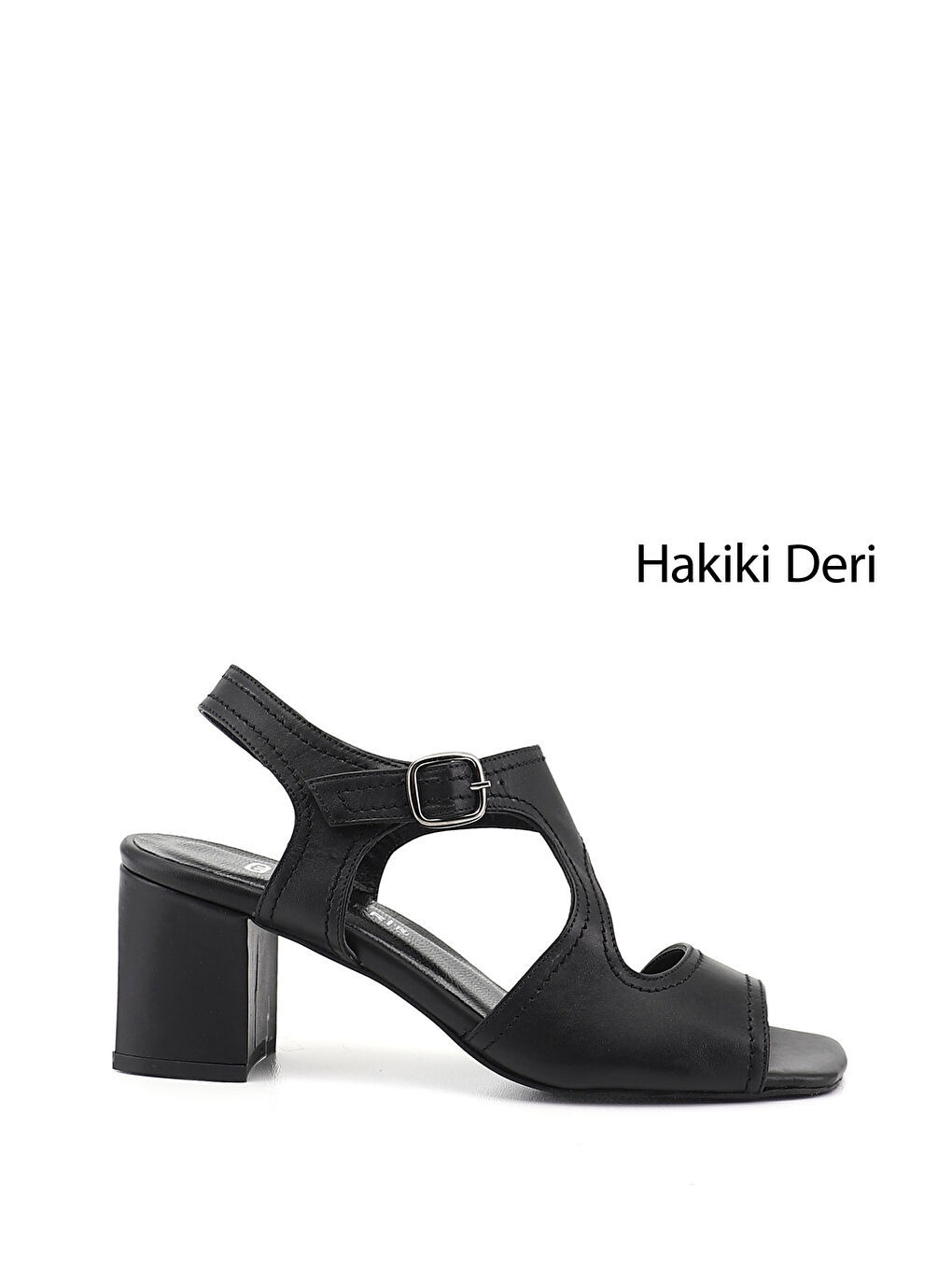 Siyah Kadın SİYAH Kalın Topuklu Arkası Açık Hakiki Deri Sandalet