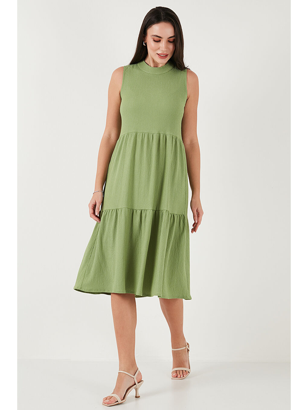 Yeşil Regular Fit Kolsuz Midi Elbise 5869008-1