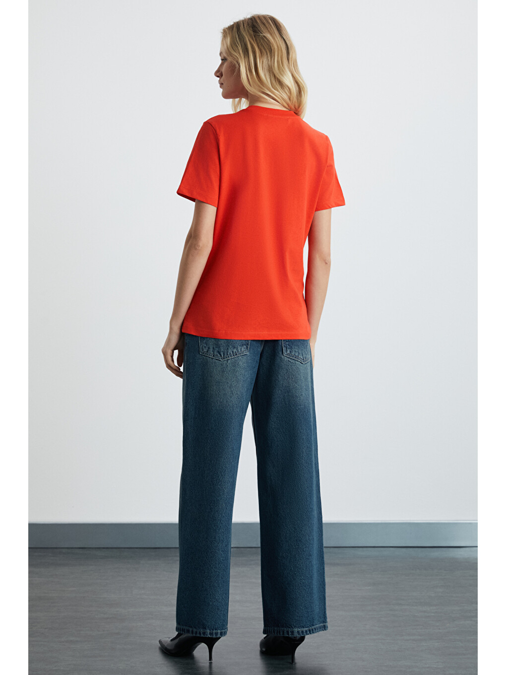 Kırmızı ALINE Kadın %100 organik Pamuk Derin V Yakalı Comfort Fit KIRMIZI T-Shirt-4