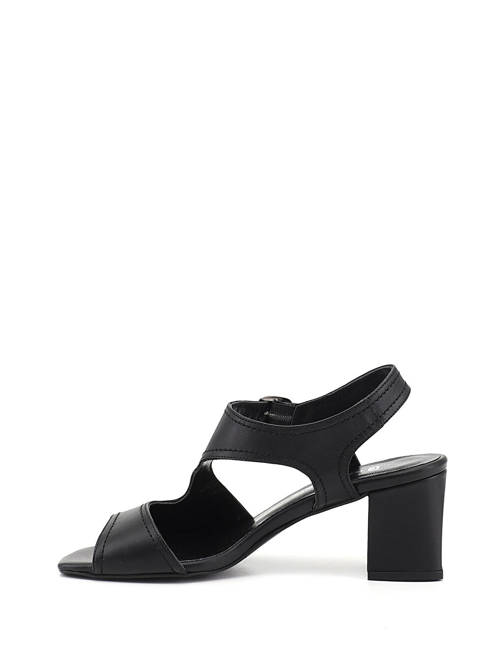 Siyah Kadın SİYAH Kalın Topuklu Arkası Açık Hakiki Deri Sandalet-4