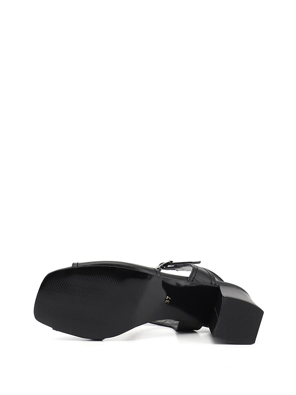 Siyah Kadın SİYAH Kalın Topuklu Arkası Açık Hakiki Deri Sandalet-5