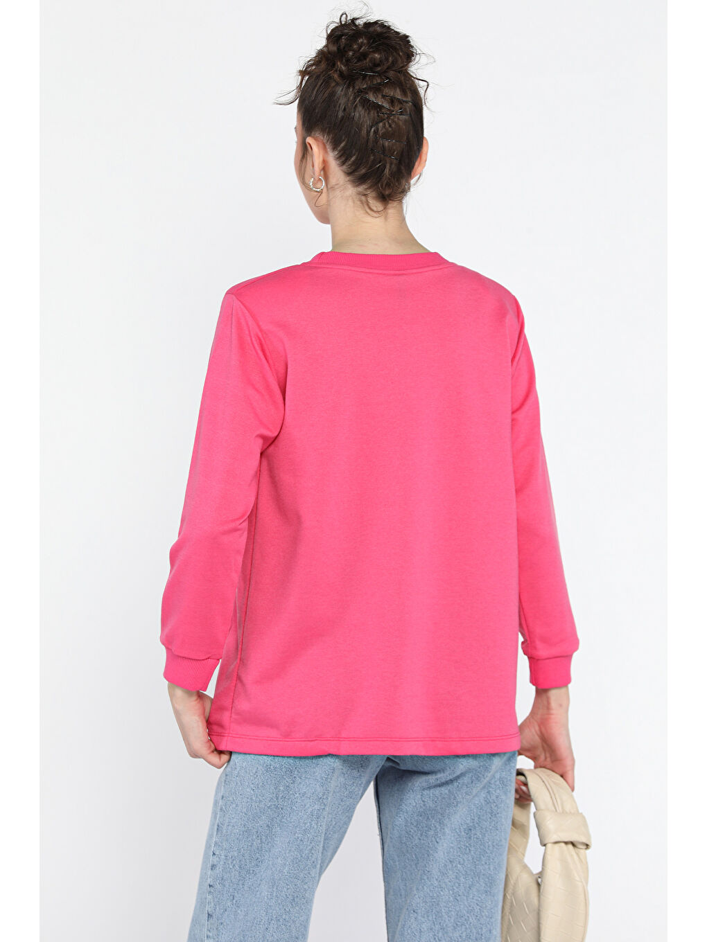 Fuşya Kadın Bisiklet Yaka Aksesuar Detaylı Bluz-2