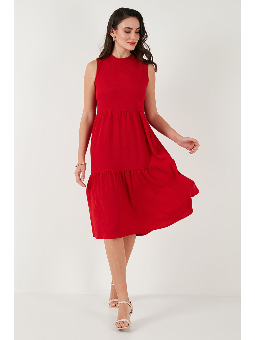 Kırmızı Regular Fit Kolsuz Midi Elbise 5869008-1