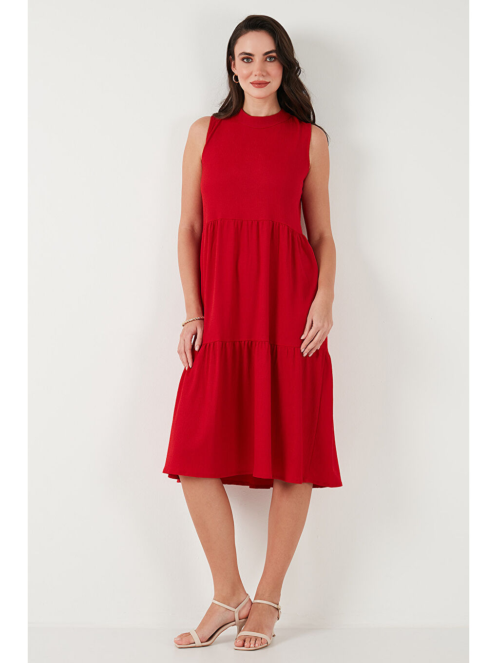 Kırmızı Regular Fit Kolsuz Midi Elbise 5869008-3