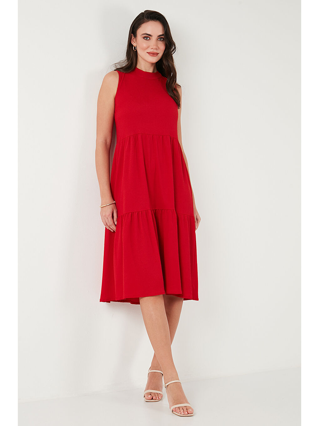 Kırmızı Regular Fit Kolsuz Midi Elbise 5869008-4