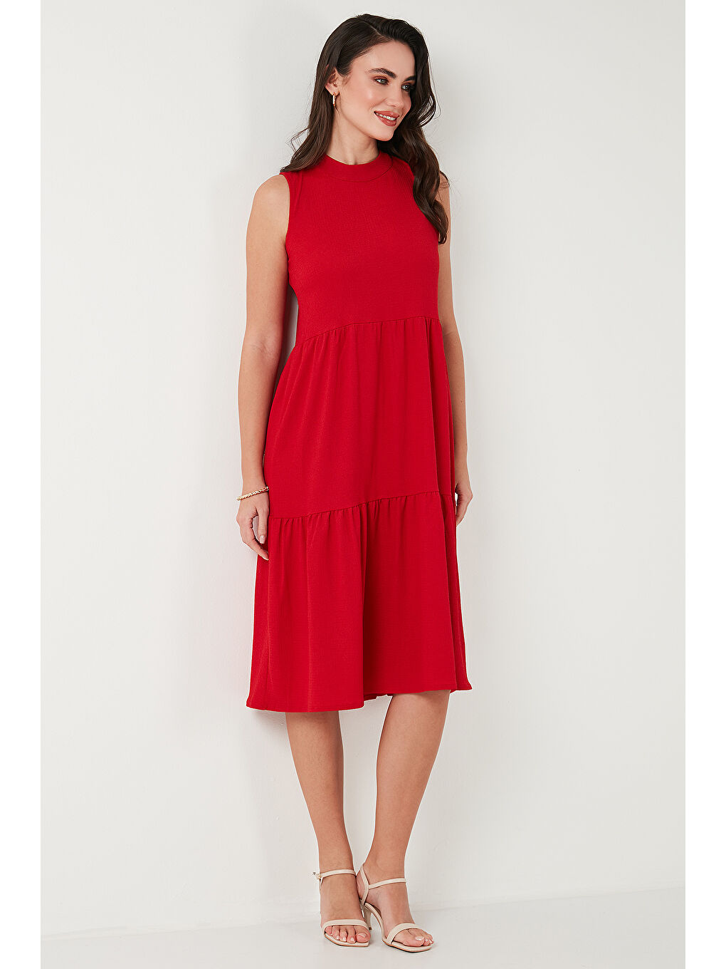 Kırmızı Regular Fit Kolsuz Midi Elbise 5869008-5