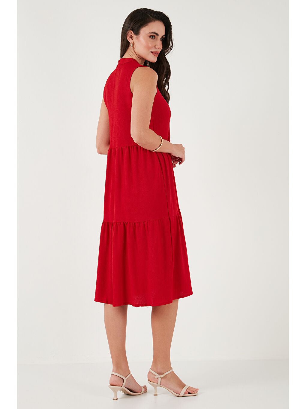 Kırmızı Regular Fit Kolsuz Midi Elbise 5869008-6