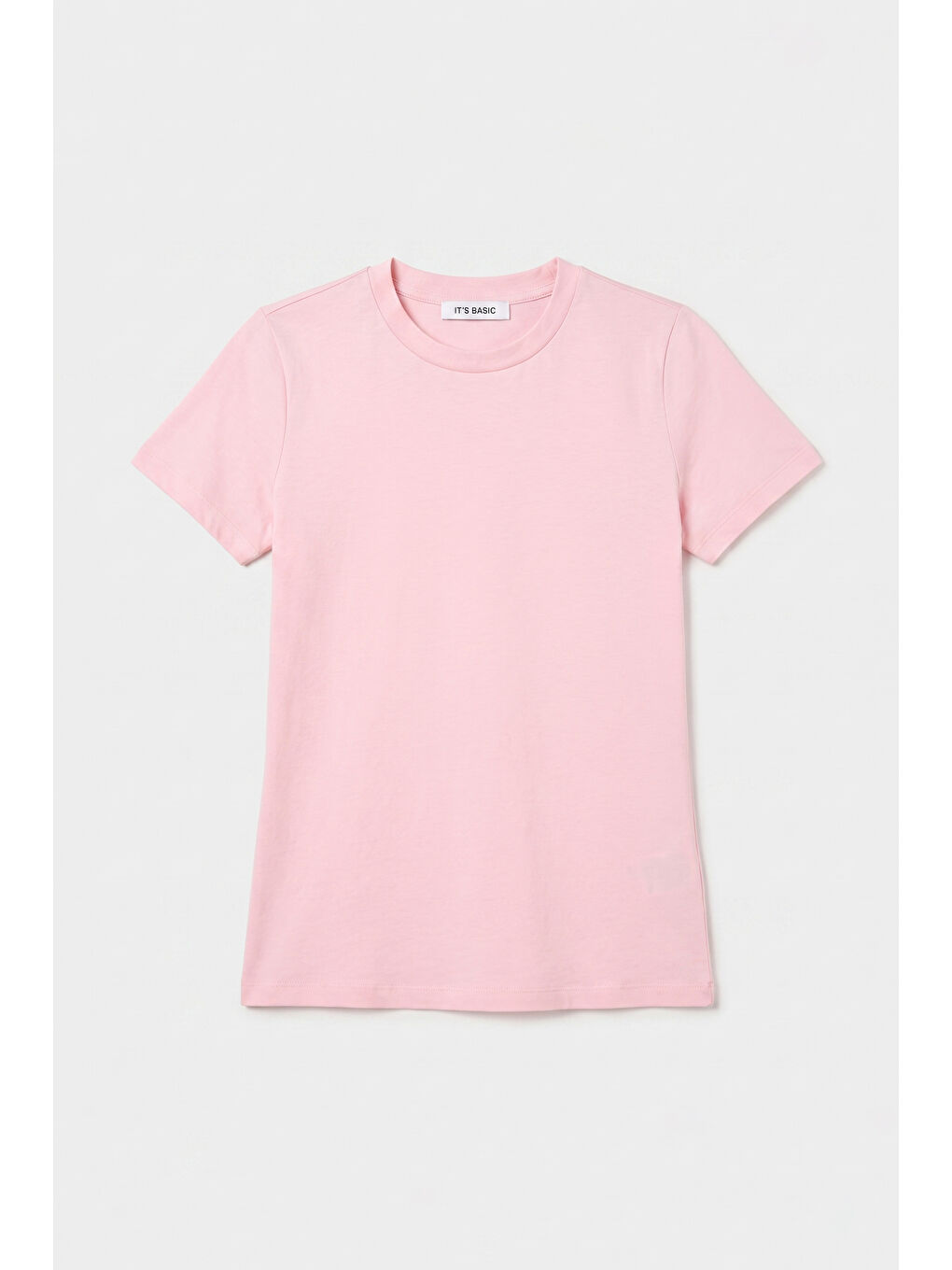 Kadın Light Pembe s6-98 Bisiklet Yaka %100 Organik Pamuk Esnek Kumaş T-Shirt-1