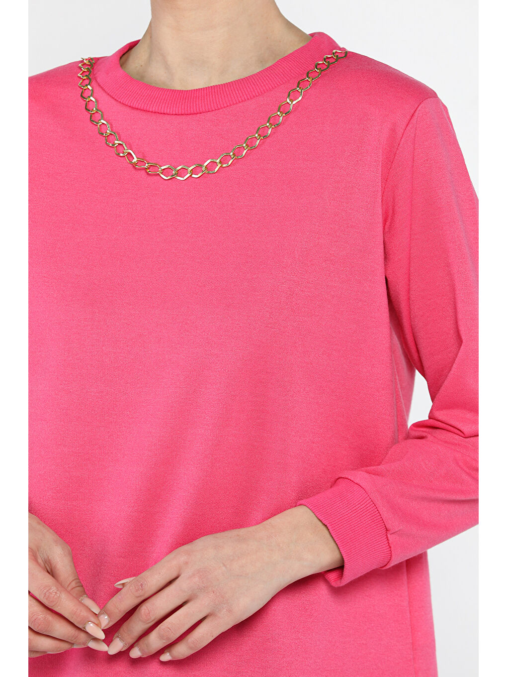 Fuşya Kadın Bisiklet Yaka Aksesuar Detaylı Bluz-3