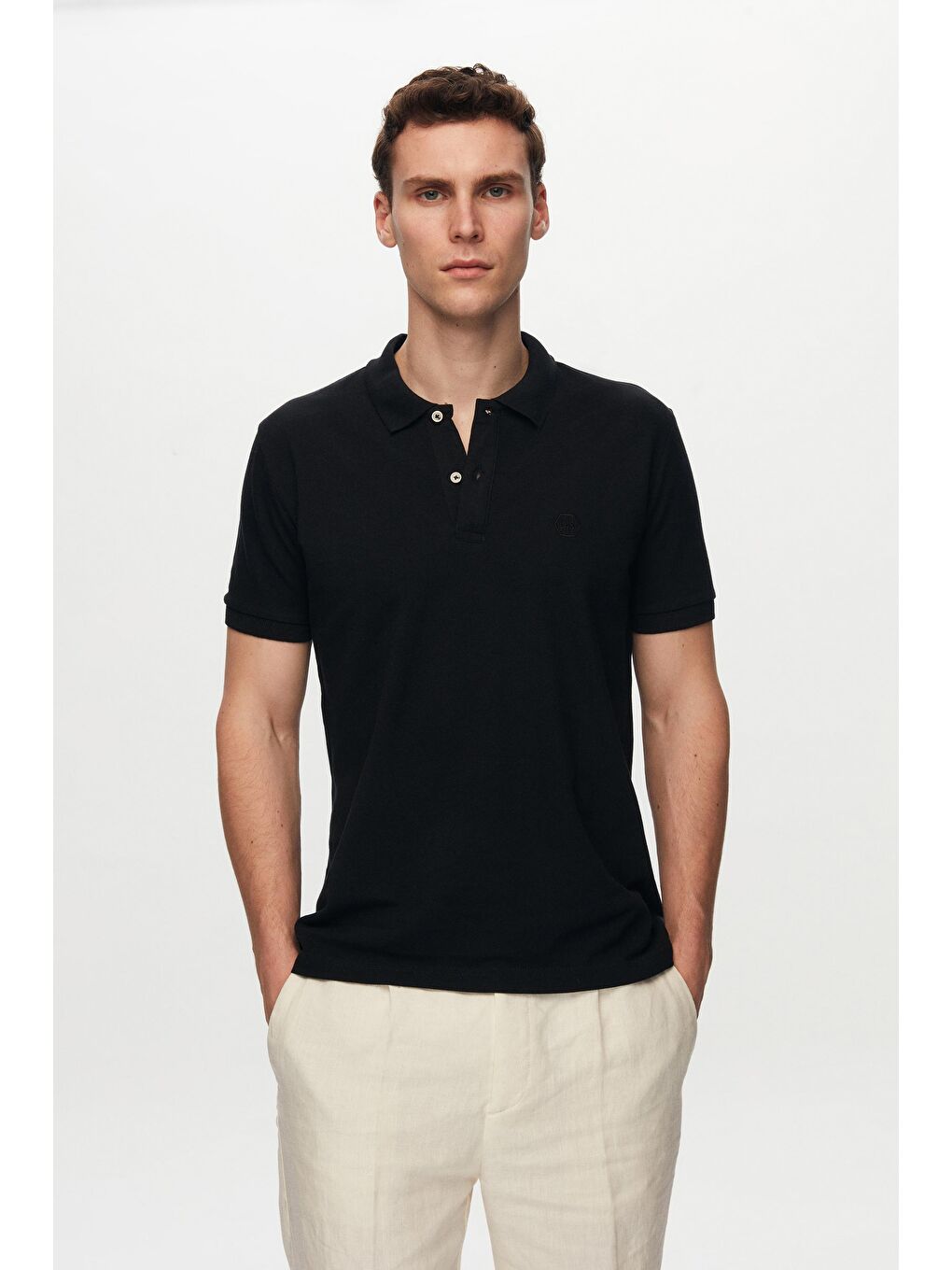 Regular Fit Siyah/Bordo/Beyaz Pike Dokulu %100 Pamuk Polo Yaka T-Shirt-1