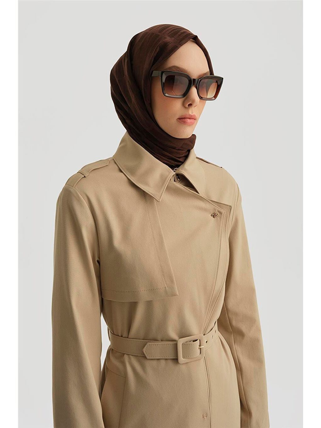 Sarı Çift Yakalı Beli Kemerli Pardesü 25Y8207 Taş-3