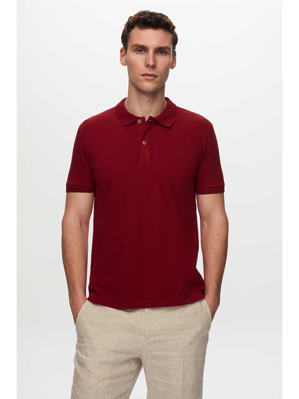 Regular Fit Siyah/Bordo/Beyaz Pike Dokulu %100 Pamuk Polo Yaka T-Shirt-2