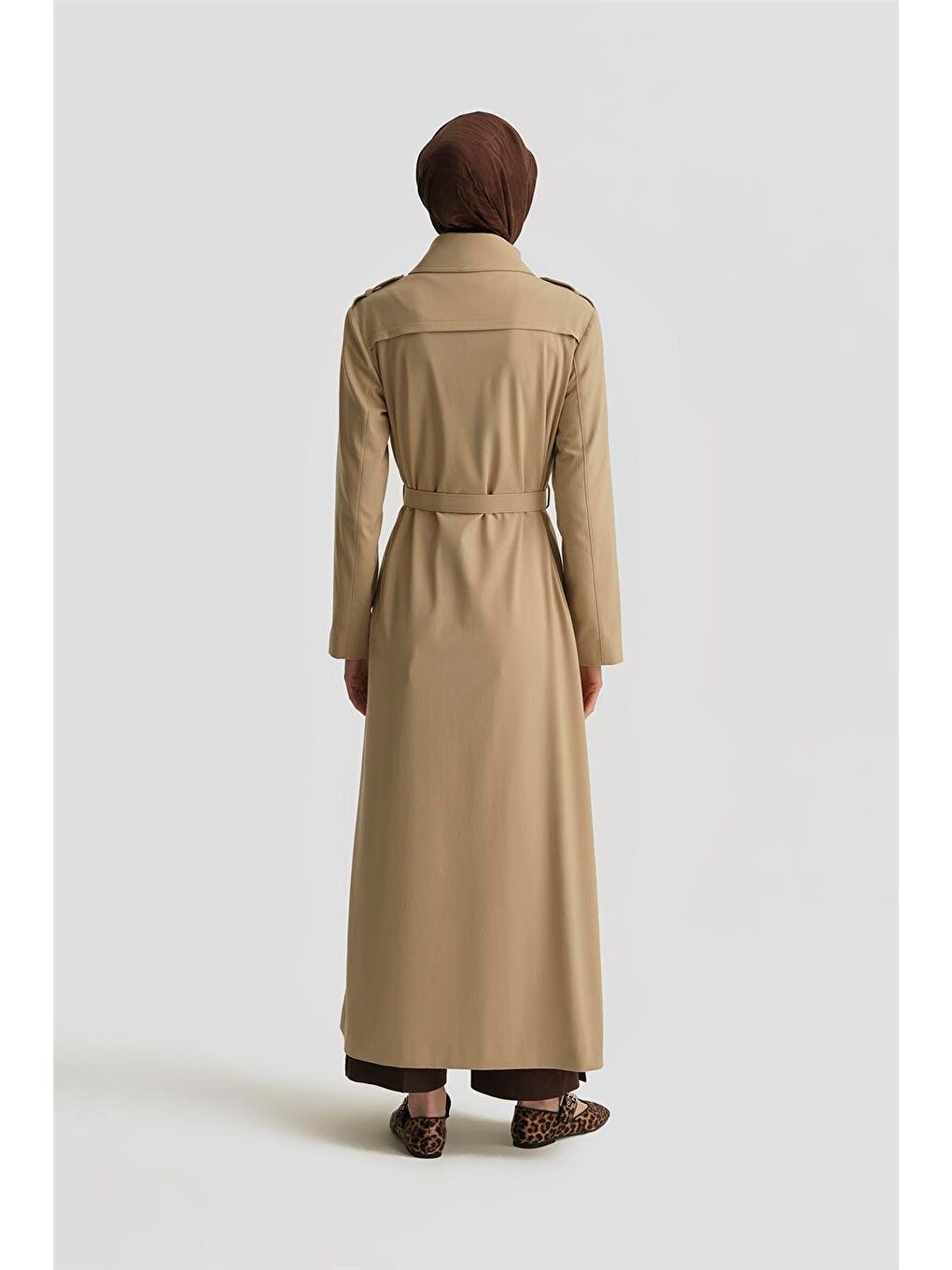 Sarı Çift Yakalı Beli Kemerli Pardesü 25Y8207 Taş-4