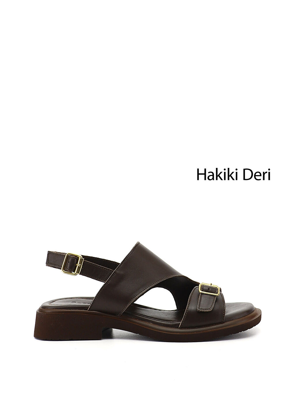 Kahverengi Kadın KAHVERENGİ Tokalı Bantlı Hakiki Deri Sandalet