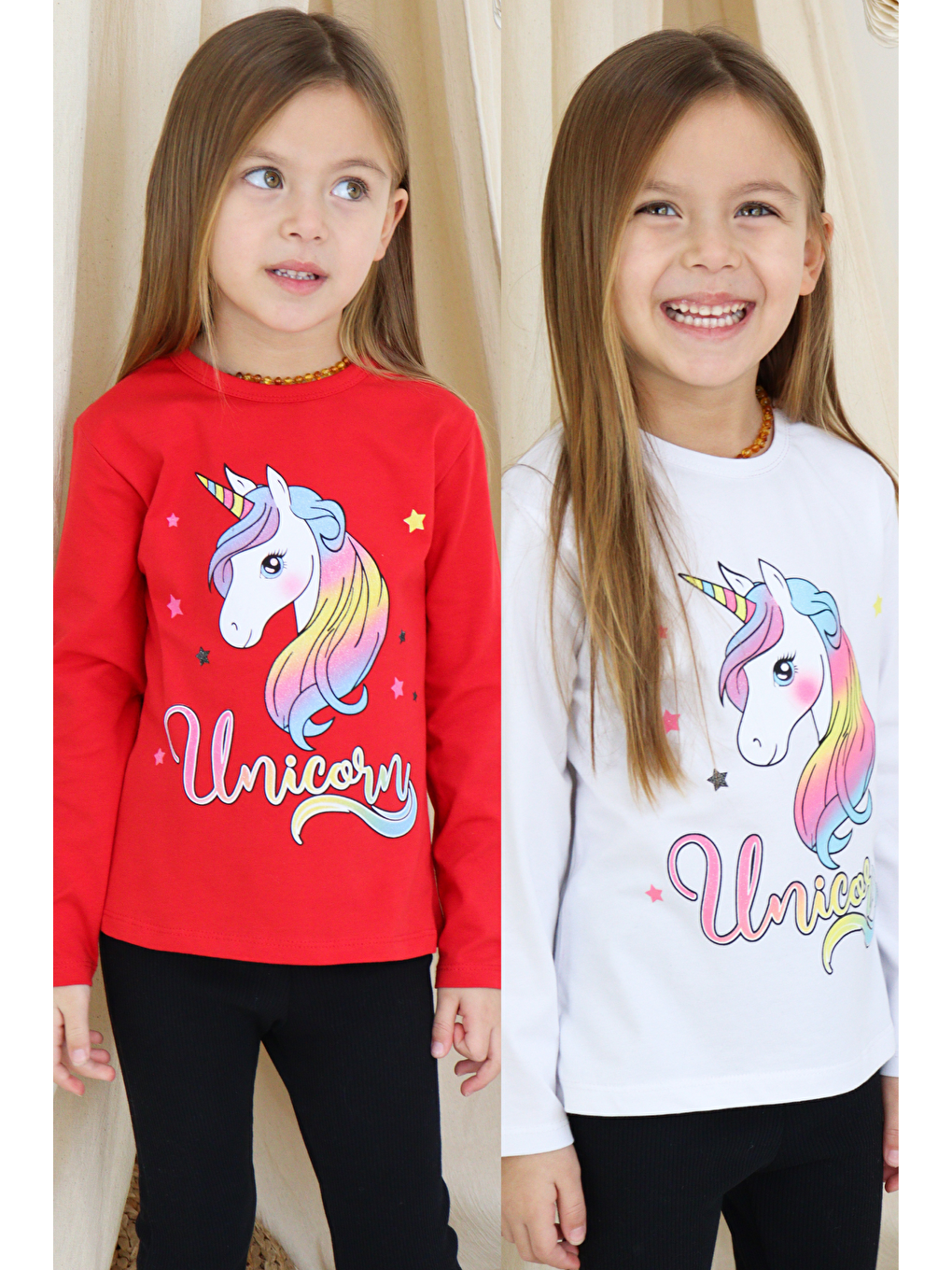 Kırmızı Kız Çocuk 2'li Paket Uzun Kollu Tişört-1