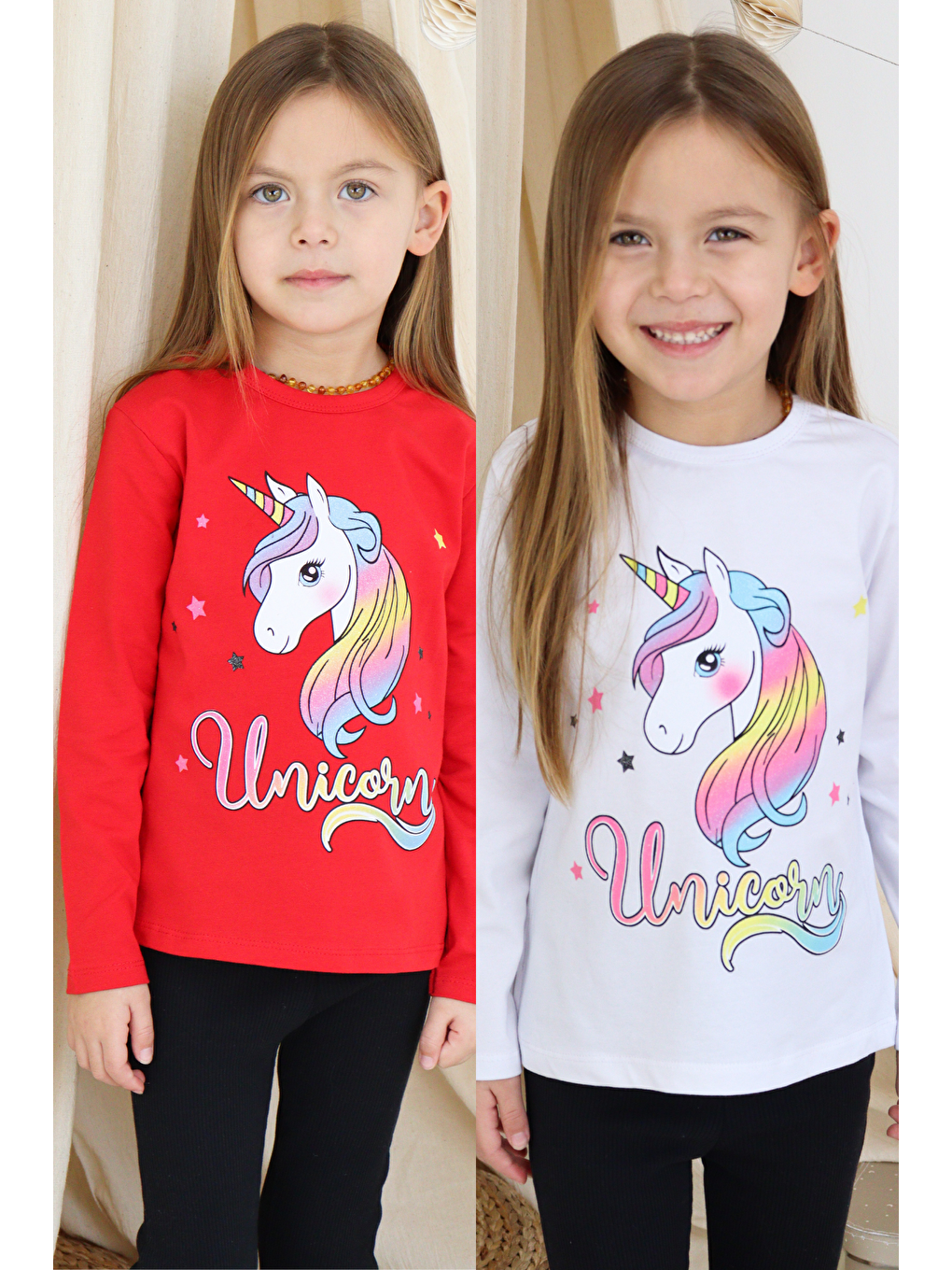 Kırmızı Kız Çocuk 2'li Paket Uzun Kollu Tişört-2