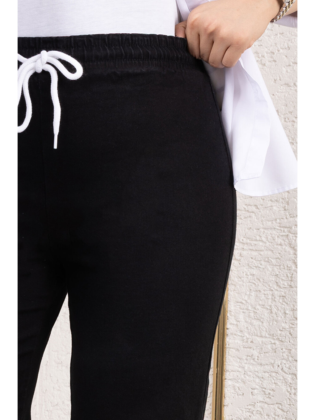 Beli İpli İspanyol Paça Jean Pantolon TSD250107 Siyah-1