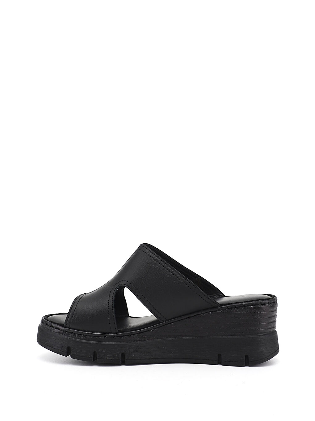 Siyah Kadın SİYAH Dolgu Topuklu Hakiki Deri Terlik-4