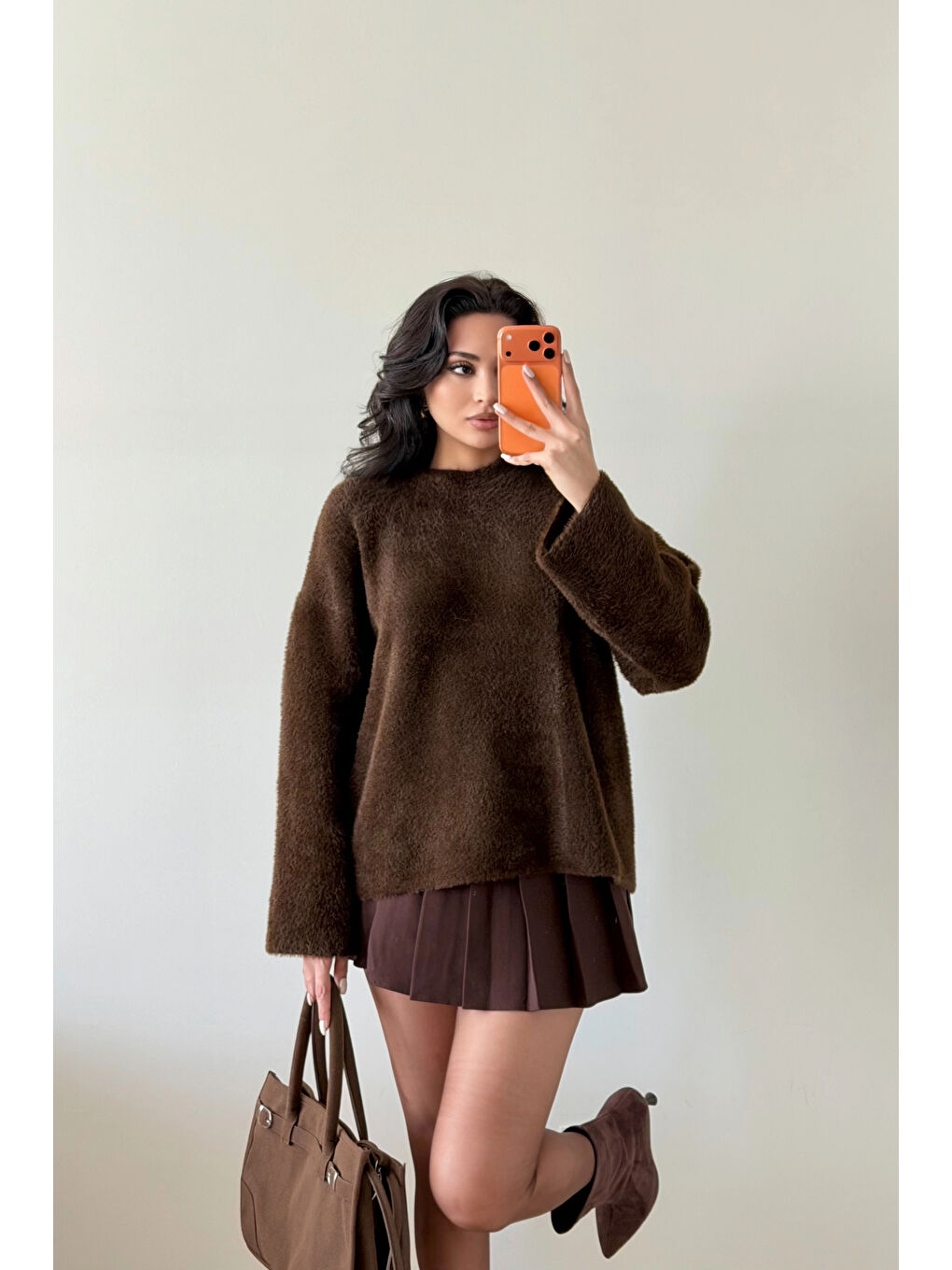 Kahverengi Kadın Kahve Oversize Kazak 1014-2341-1