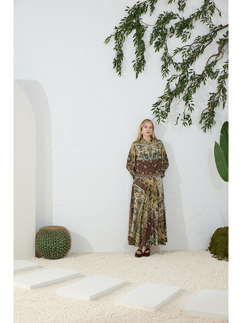 Haki Desenli Kloş Etek