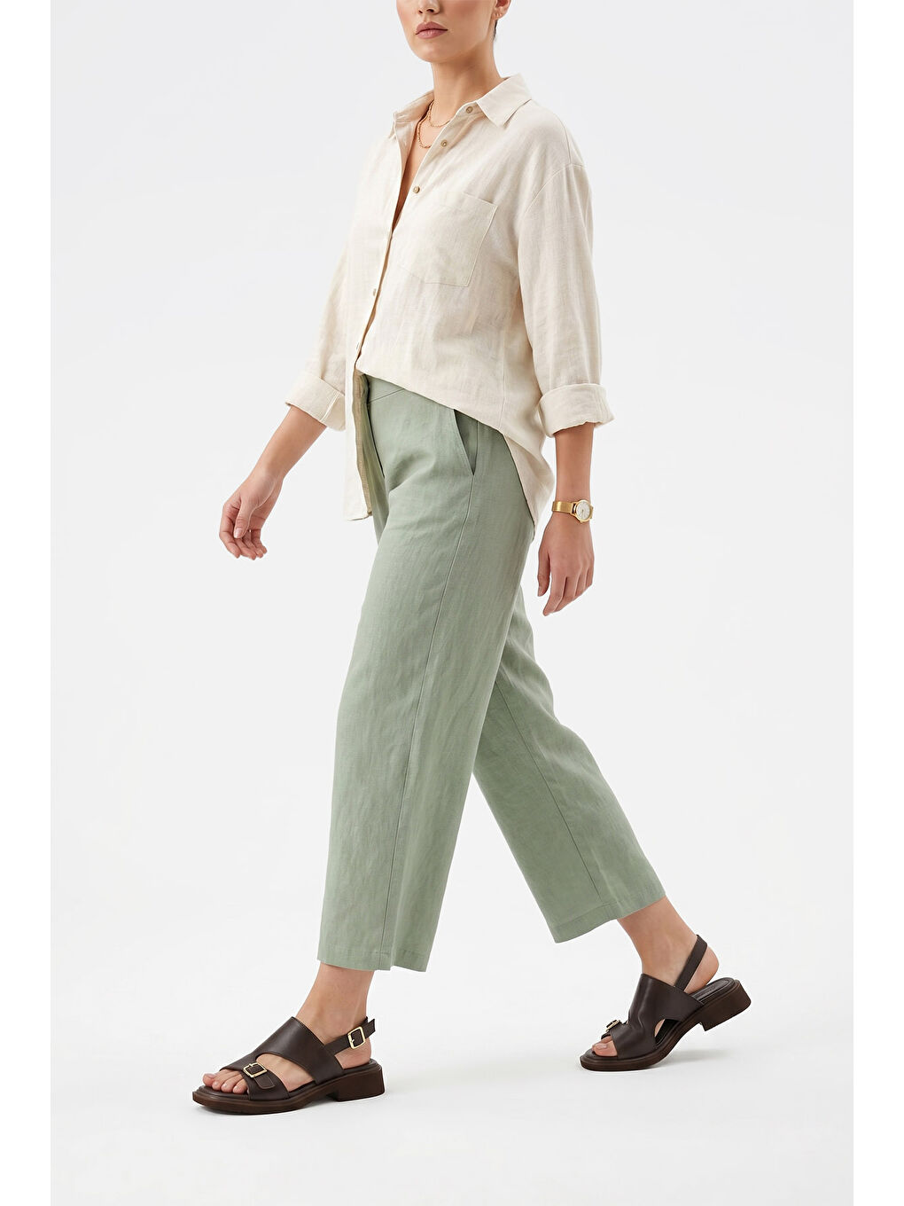 Kahverengi Kadın KAHVERENGİ Tokalı Bantlı Hakiki Deri Sandalet-2