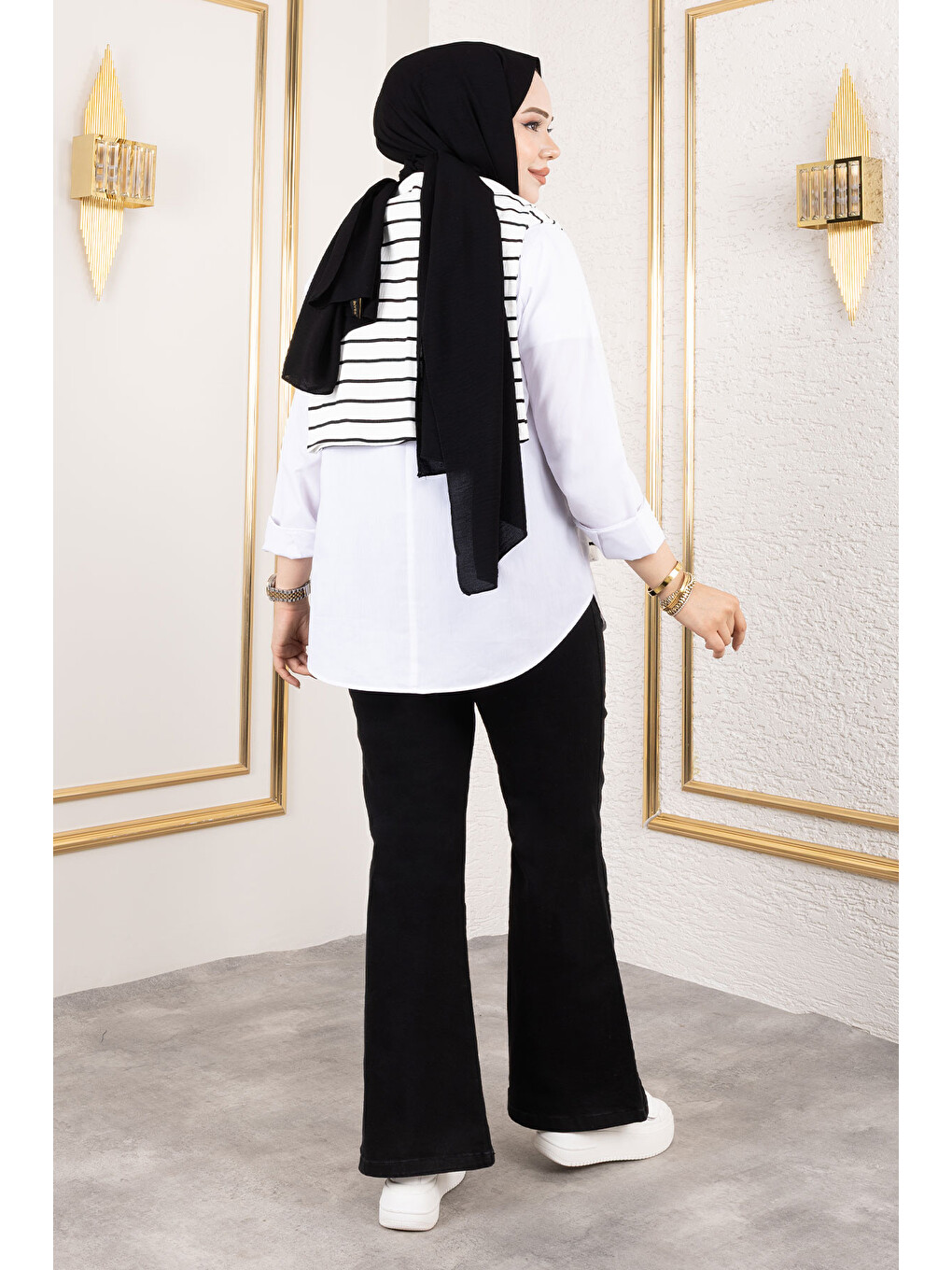 Beli İpli İspanyol Paça Jean Pantolon TSD250107 Siyah-4