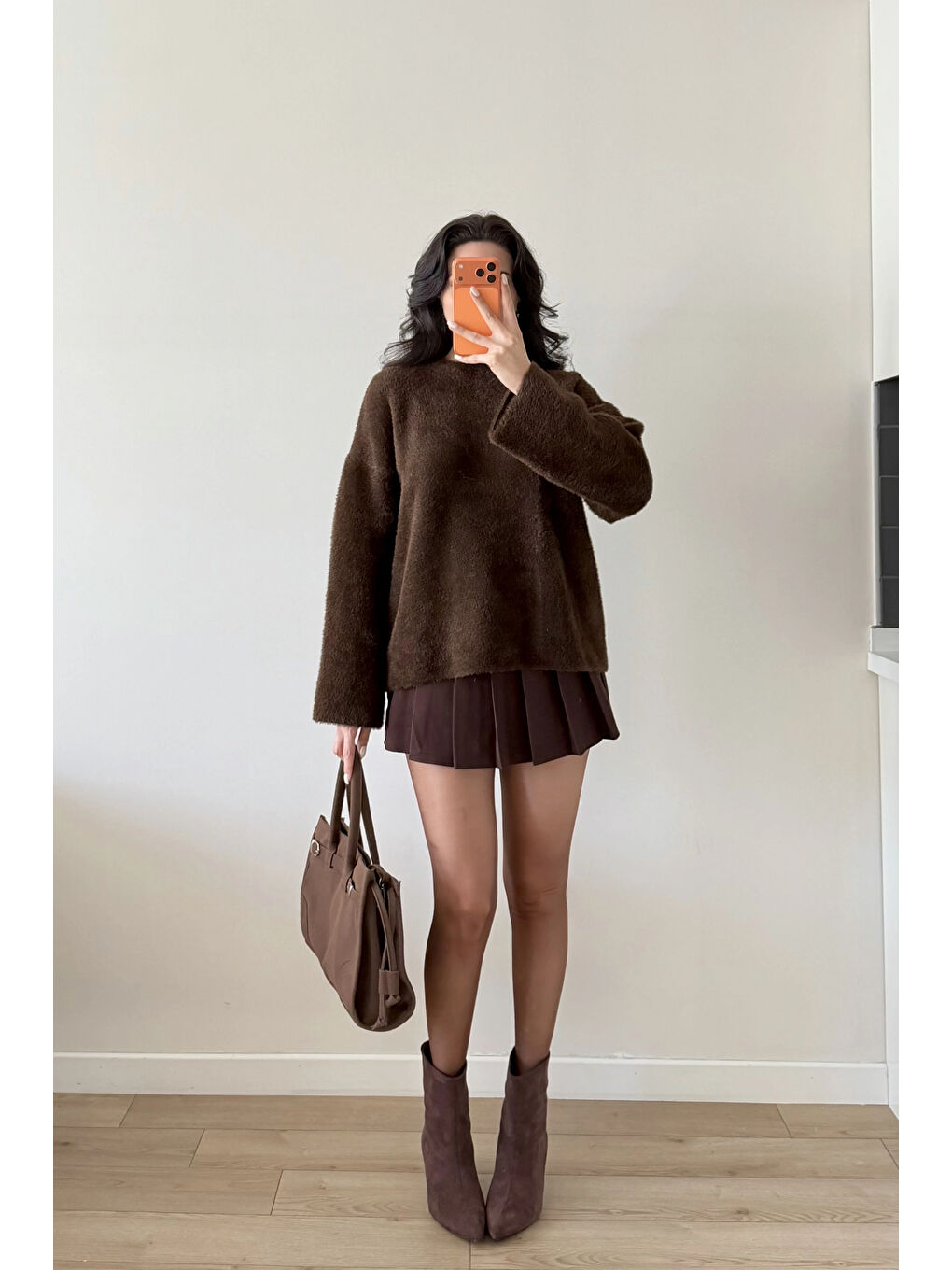 Kahverengi Kadın Kahve Oversize Kazak 1014-2341-2