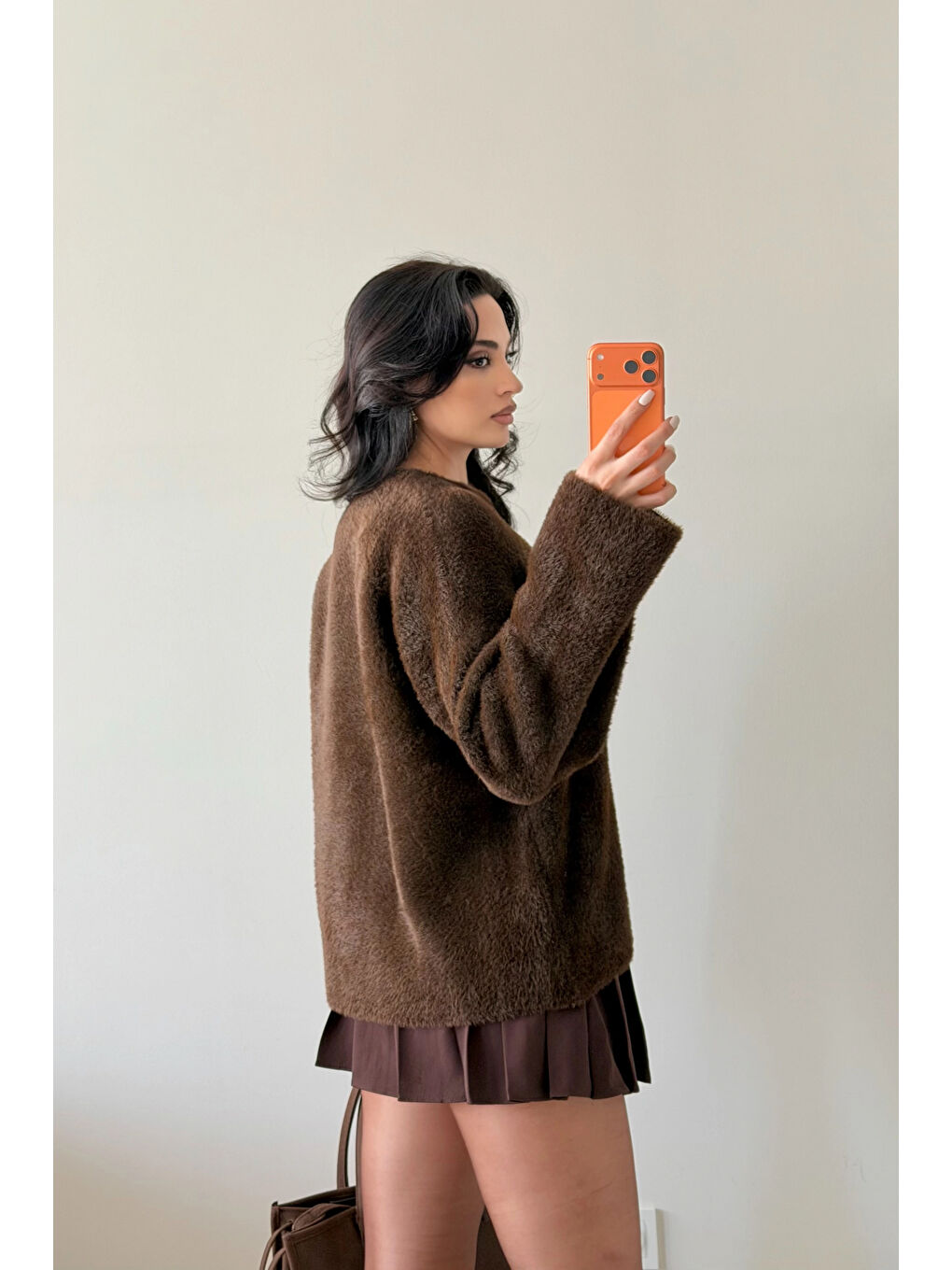 Kahverengi Kadın Kahve Oversize Kazak 1014-2341-3