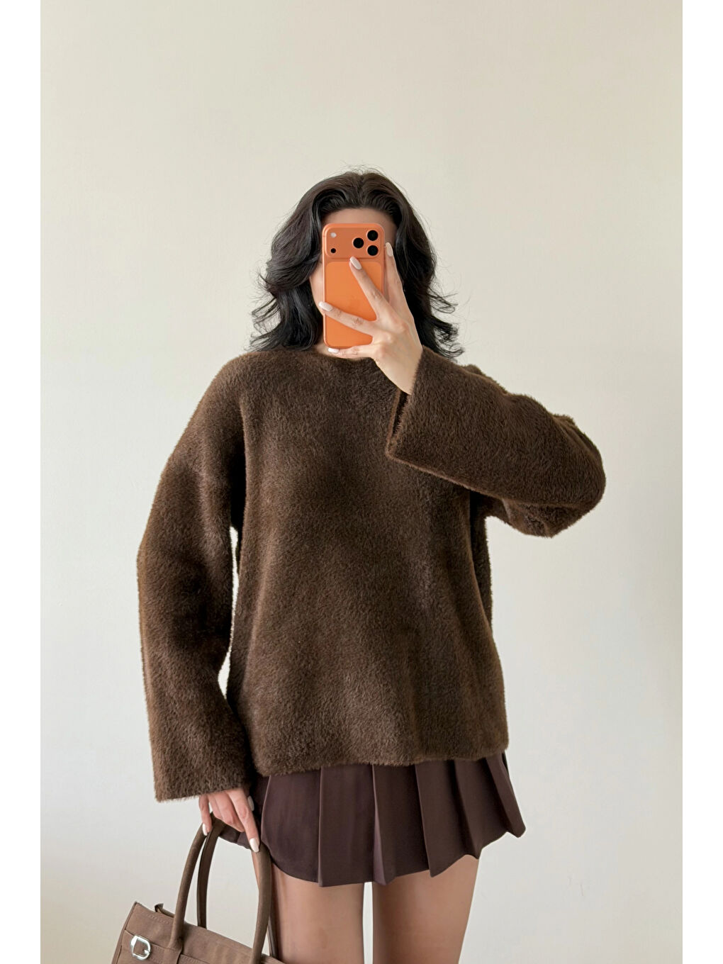 Kahverengi Kadın Kahve Oversize Kazak 1014-2341-4