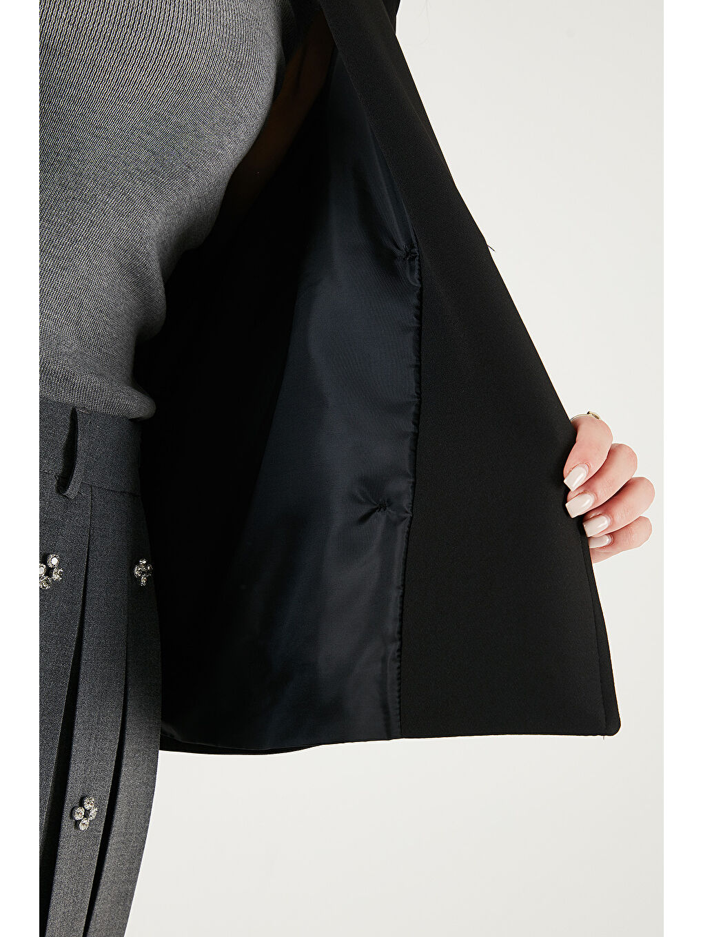 Siyah Regular Fit Kruvaze Yaka Düğmeli Astarlı Kadın Ceket Mont 6524955-5