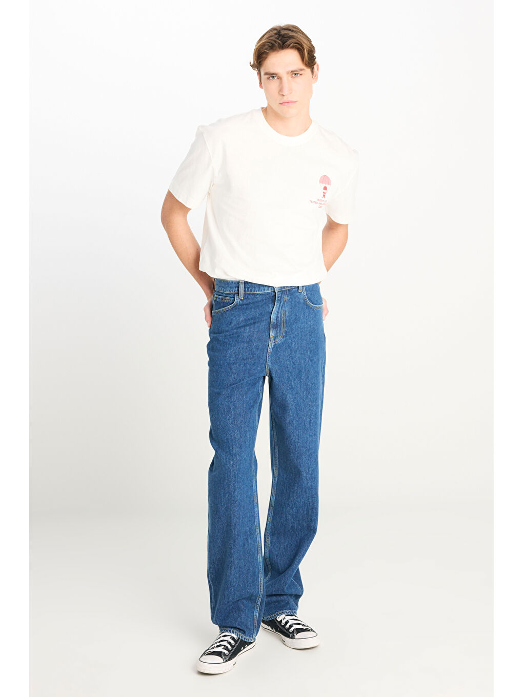 İndigo %100 Pamuk Asher Loose Fit Geniş Kesim Geniş Paça Mavi Jean Denim Pantolon