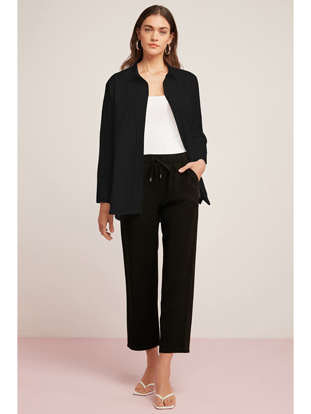 Georgıa Kadın 100% Pamuk Poplin Oversize Fit Siyah Gömlek-3