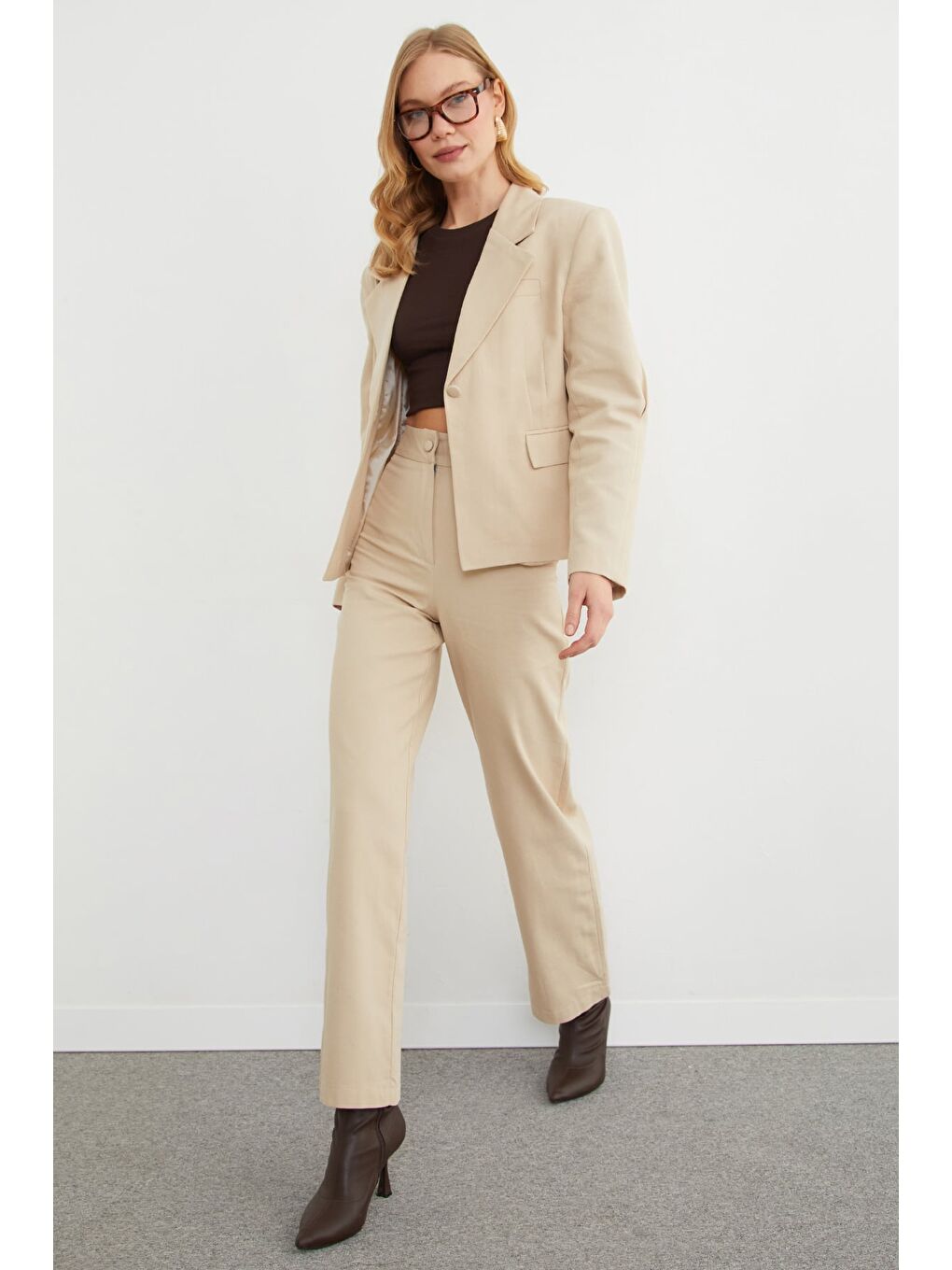 Bej Fleto Cepli Tek Düğmeli Slim Fit Ceket-1