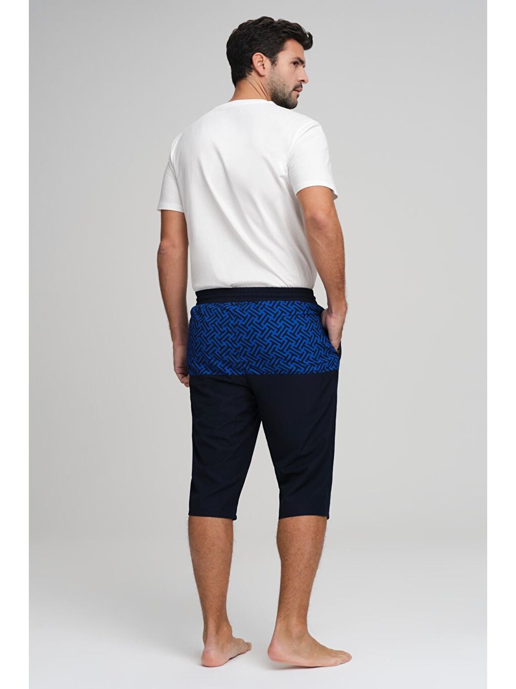 Saks Mavisi Desenli Lacivert Erkek Uzun Havuz Ve Deniz Şortu 2984-1