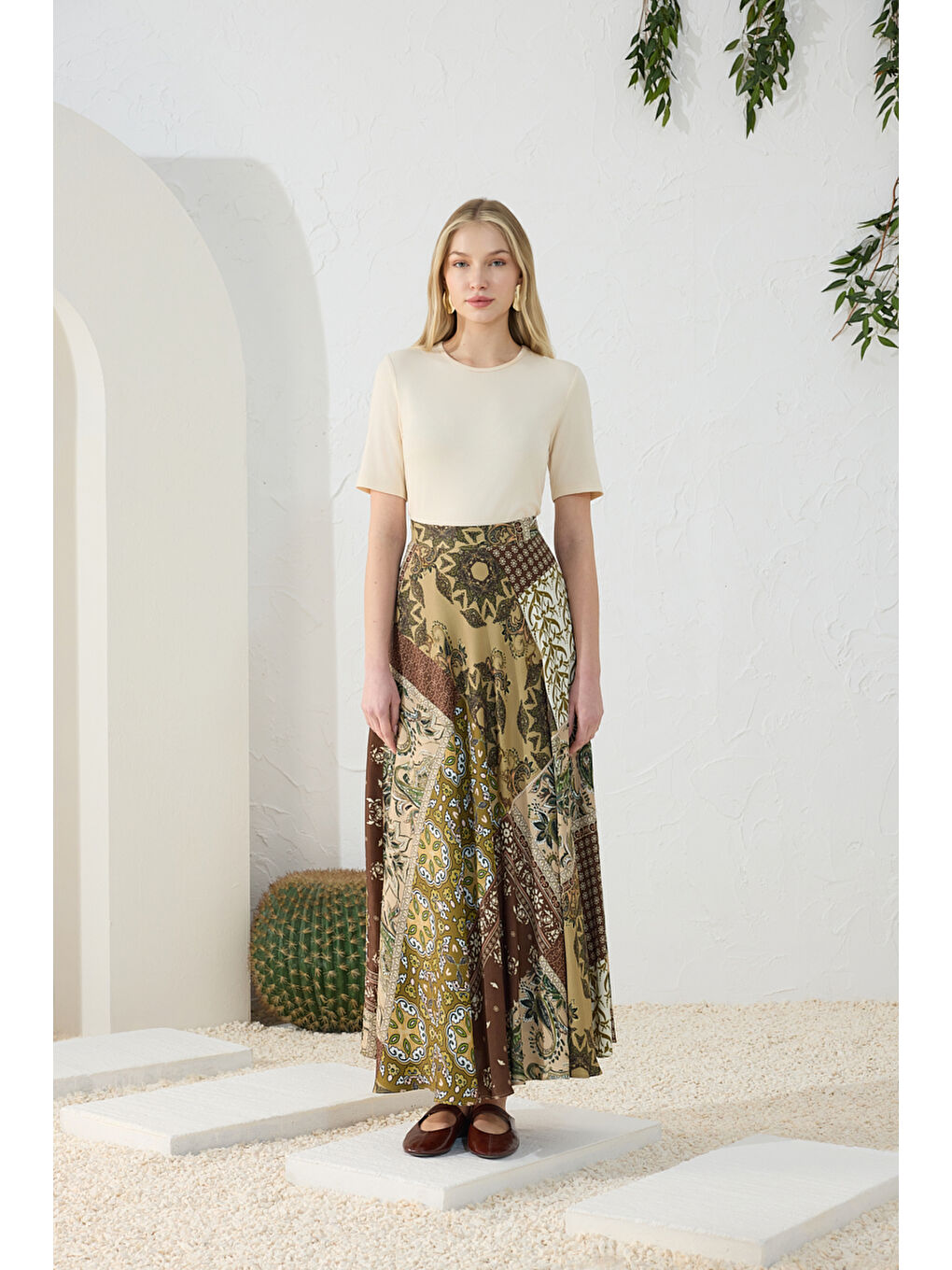 Haki Desenli Kloş Etek-2