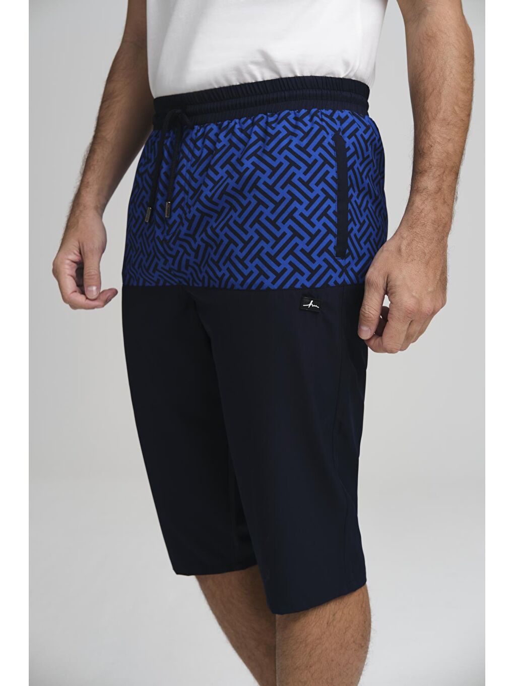Saks Mavisi Desenli Lacivert Erkek Uzun Havuz Ve Deniz Şortu 2984-2