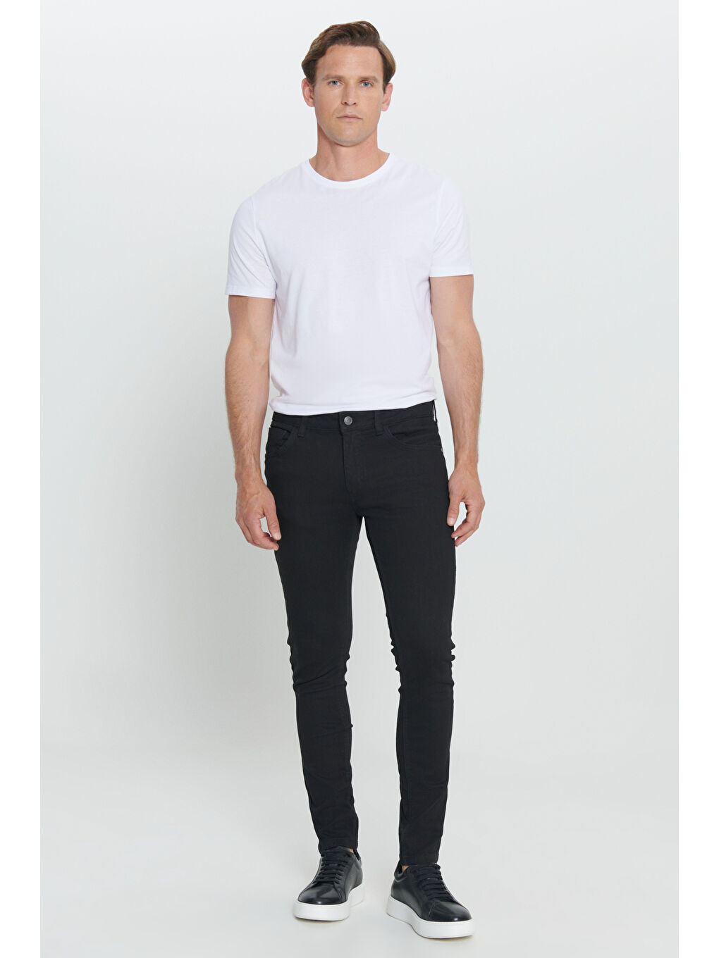 Erkek Siyah Ekstra Slim Fit Dar Kesim Rıss Pamuklu Esnek Denim Jean Pantolon-3