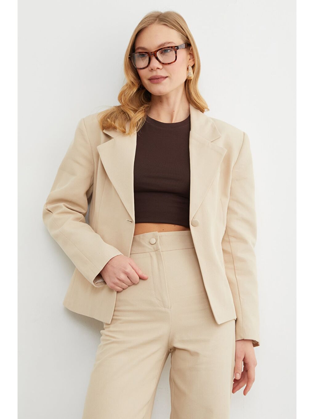 Bej Fleto Cepli Tek Düğmeli Slim Fit Ceket-2