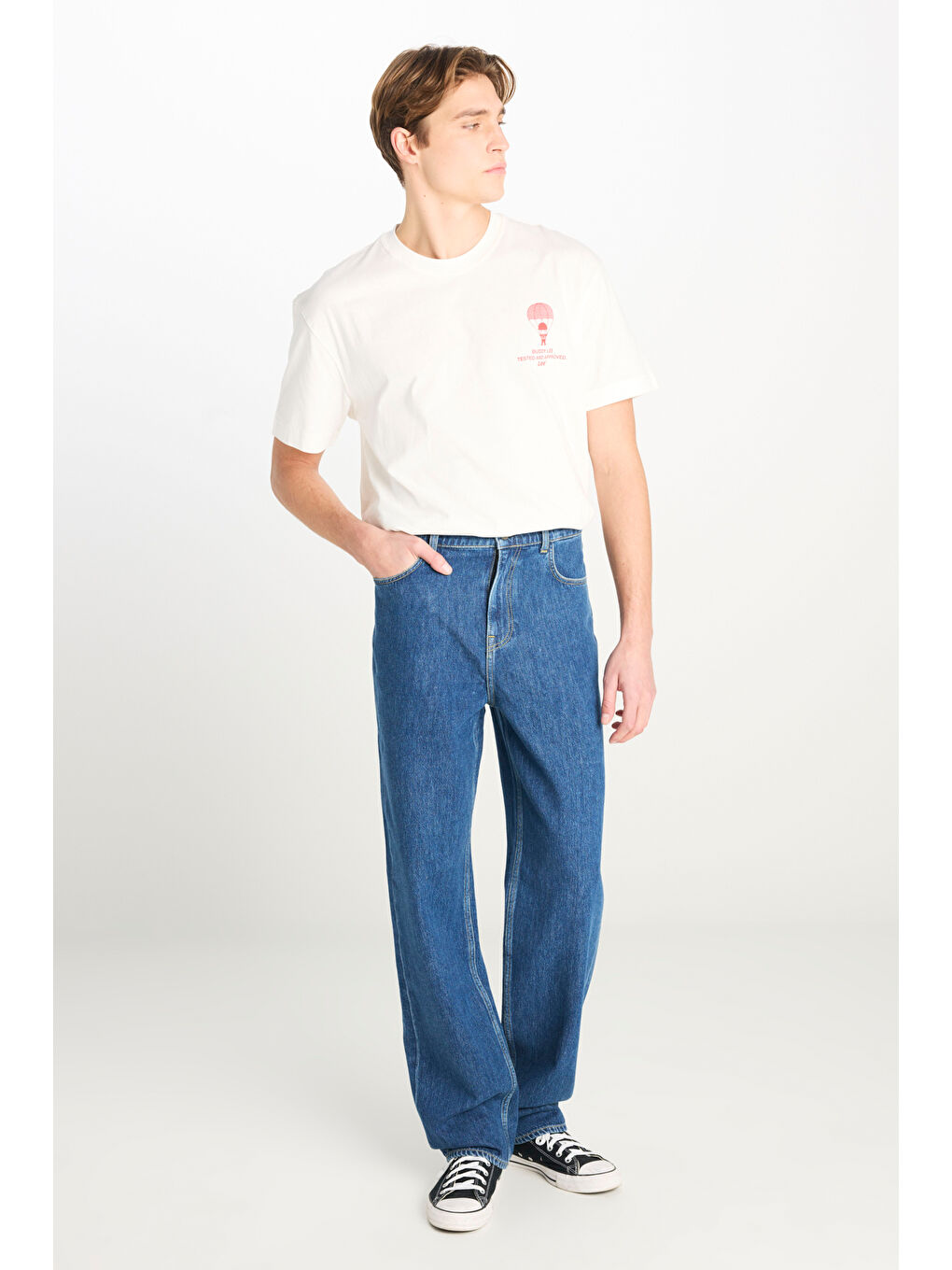 İndigo %100 Pamuk Asher Loose Fit Geniş Kesim Geniş Paça Mavi Jean Denim Pantolon-1