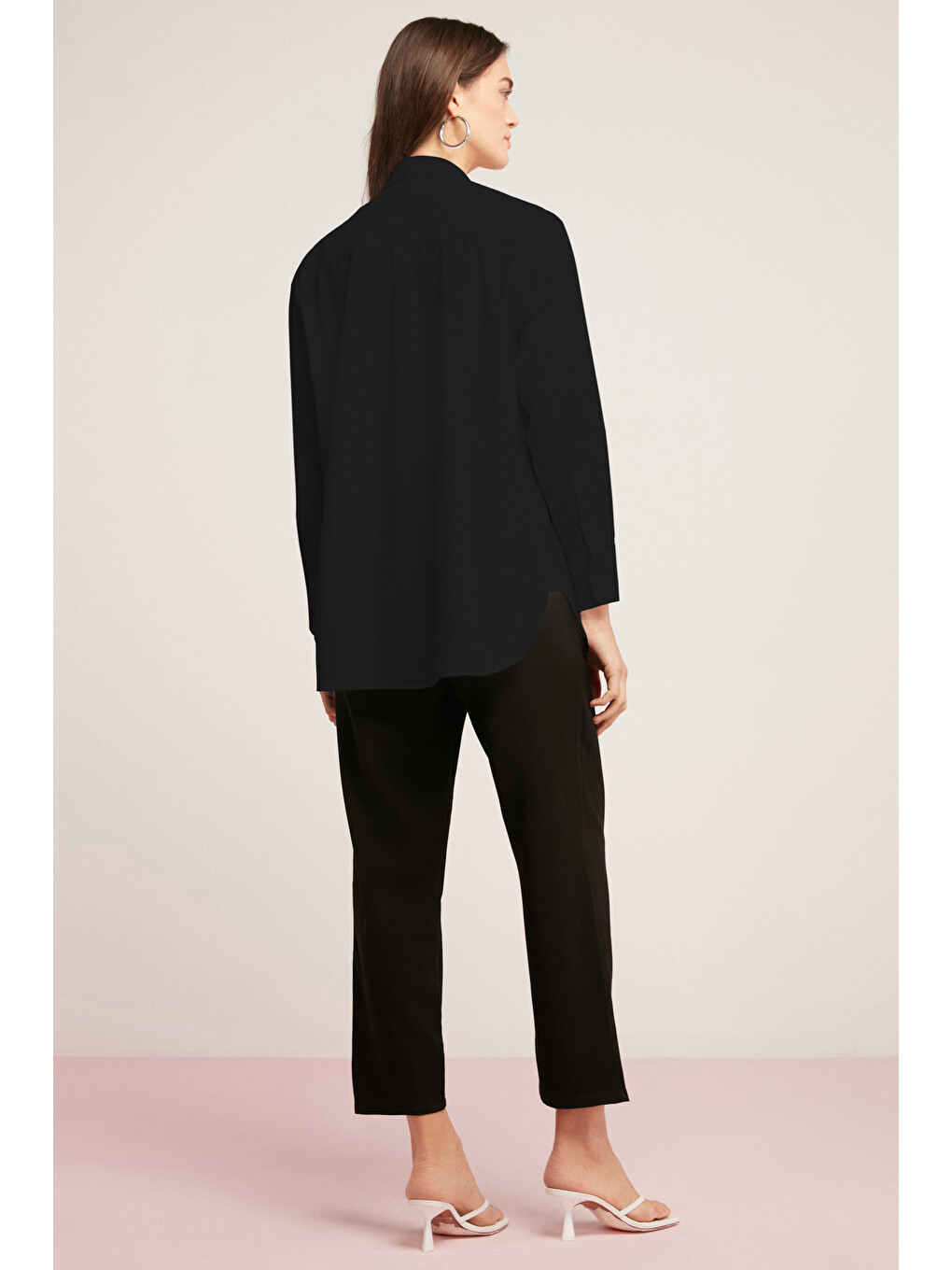 Georgıa Kadın 100% Pamuk Poplin Oversize Fit Siyah Gömlek-5