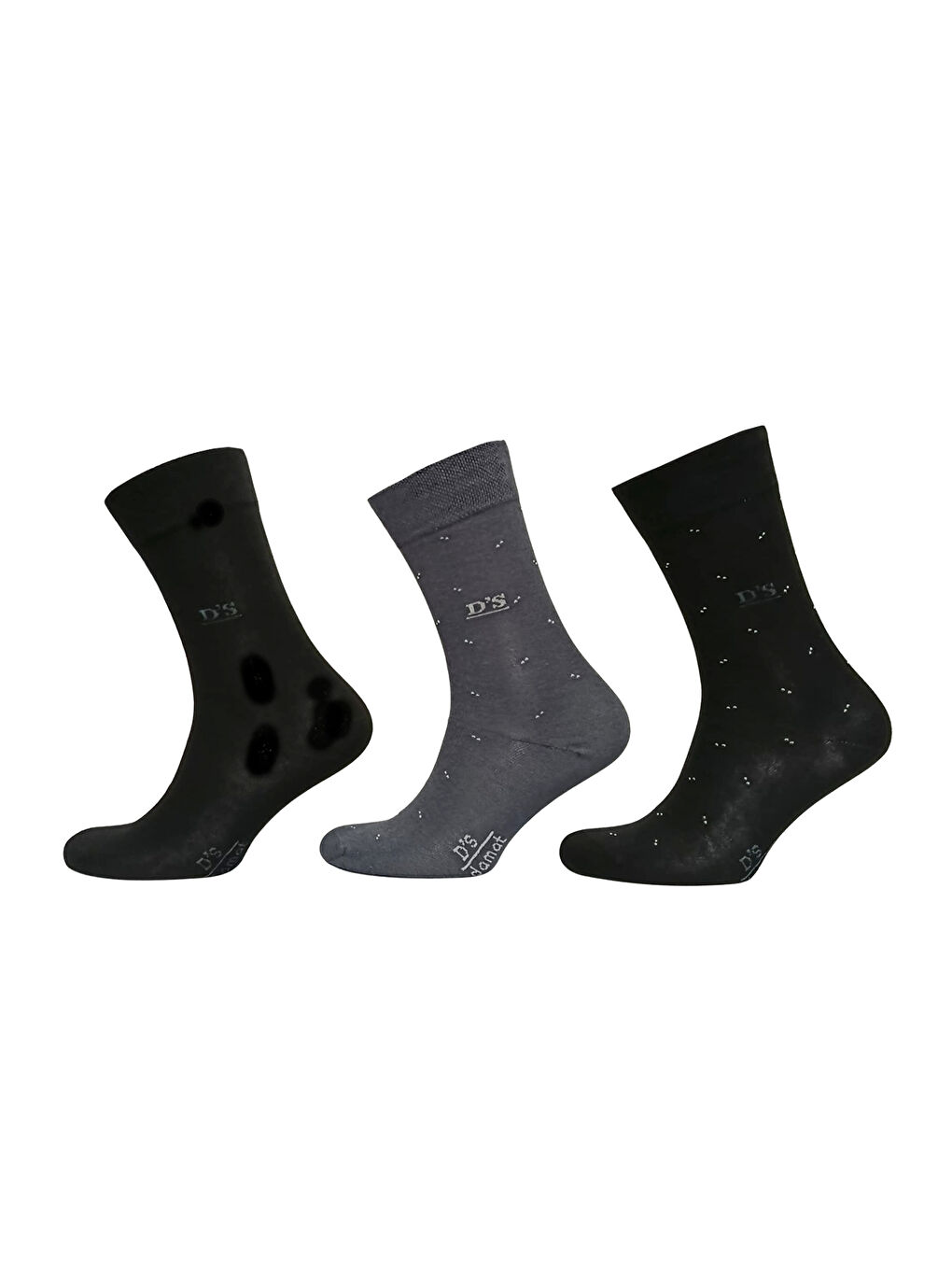 Siyah Pamuk 3'lü Çorap Set DESENLİ