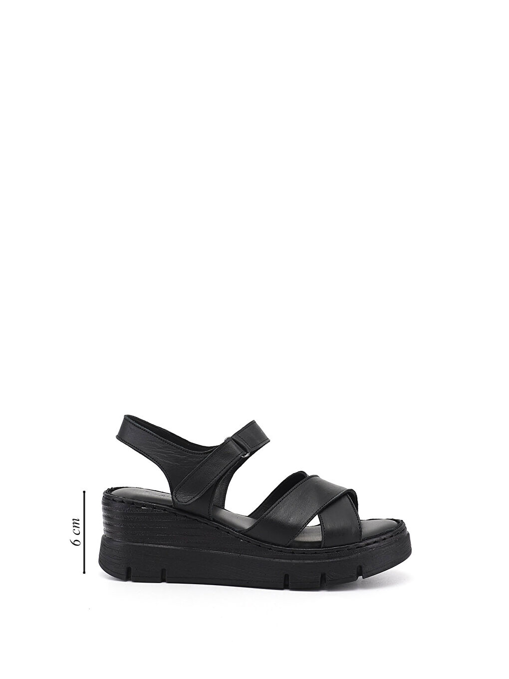 Siyah Kadın SİYAH Çapraz Bantlı Dolgu Topuklu Hakiki Deri Sandalet-1