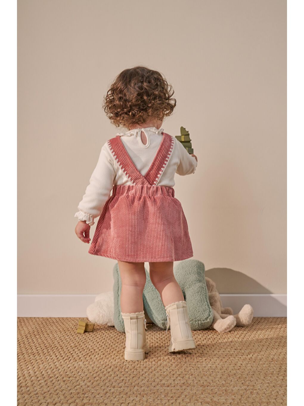 Karışık Kız Bebek Pamuklu Gül Kurusu Çiçek Aplikeli Etekli Takım - Bluz Ve Salopet Elbise-2