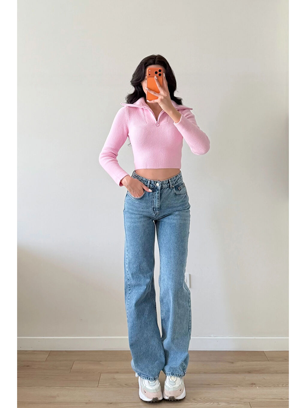 Kadın Pembe Crop Kazak 1014-2022-2