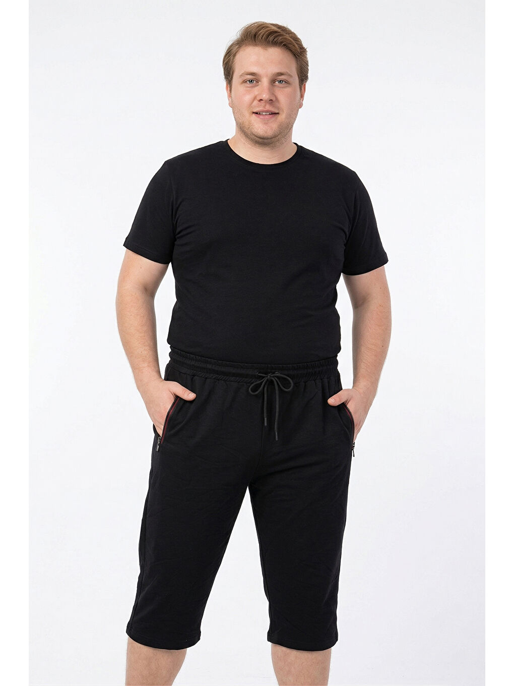 Büyük Beden Pamuklu Erkek Şort Kapri 6494 Siyah-2