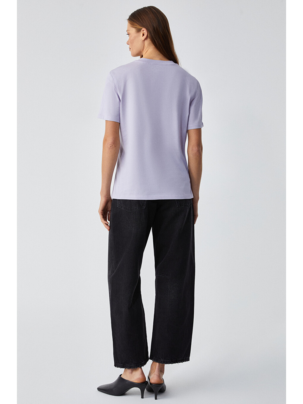Lila ALINE Kadın %100 organik Pamuk Derin V Yakalı Comfort Fit LİLA T-Shirt-5