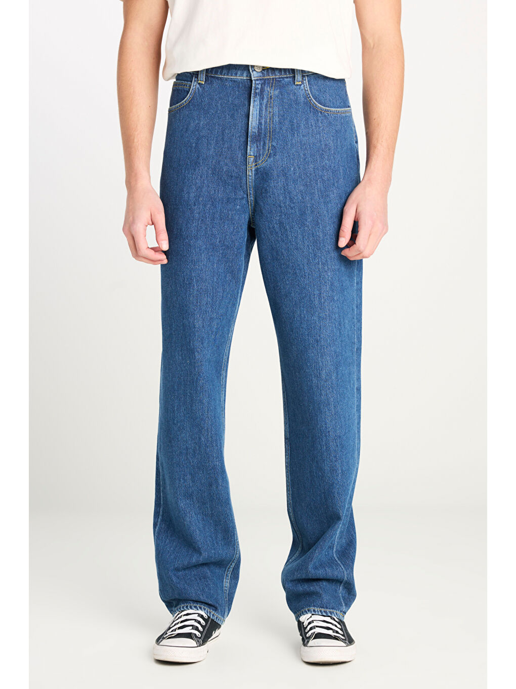 İndigo %100 Pamuk Asher Loose Fit Geniş Kesim Geniş Paça Mavi Jean Denim Pantolon-2