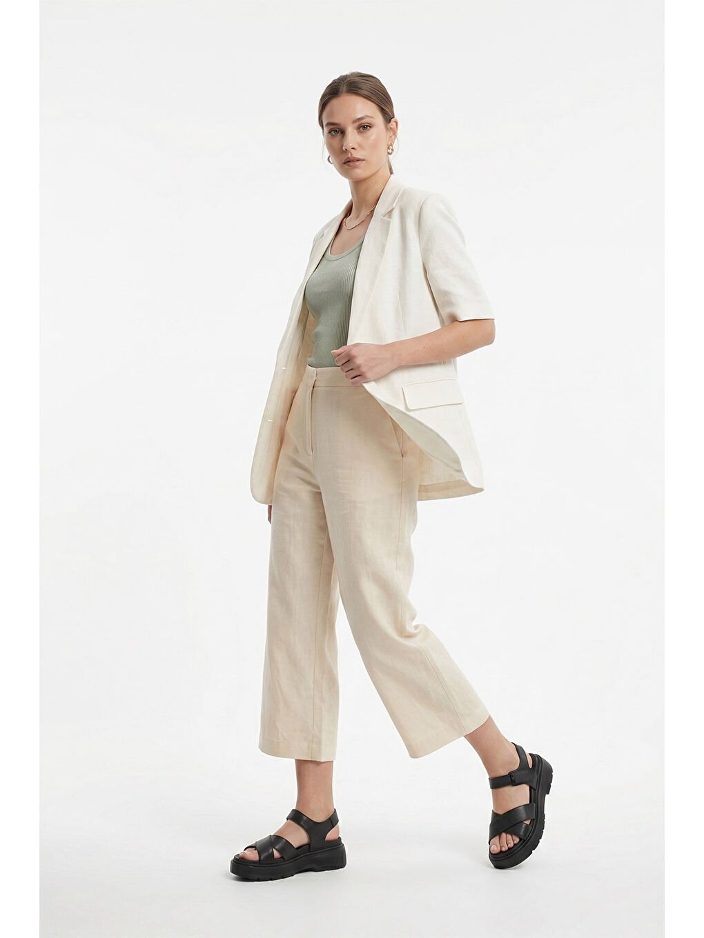 Siyah Kadın SİYAH Çapraz Bantlı Dolgu Topuklu Hakiki Deri Sandalet-2