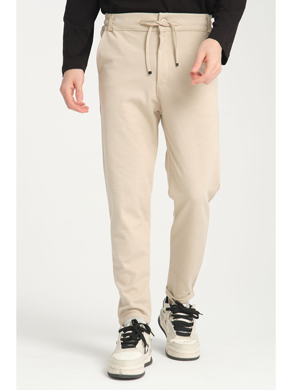 Bej Duble Paça Diyagonel Erkek Pantolon 3527